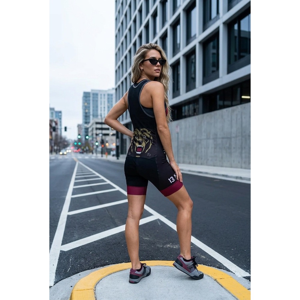 Custom Overdyed Cycling Bib Shorts Womens Small Black Grey Bear Graphic Padded